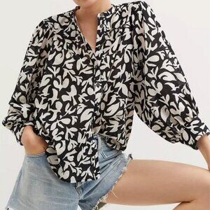 DANIELLE KROLL x Anthro whimsy bird-print blouse, Large.